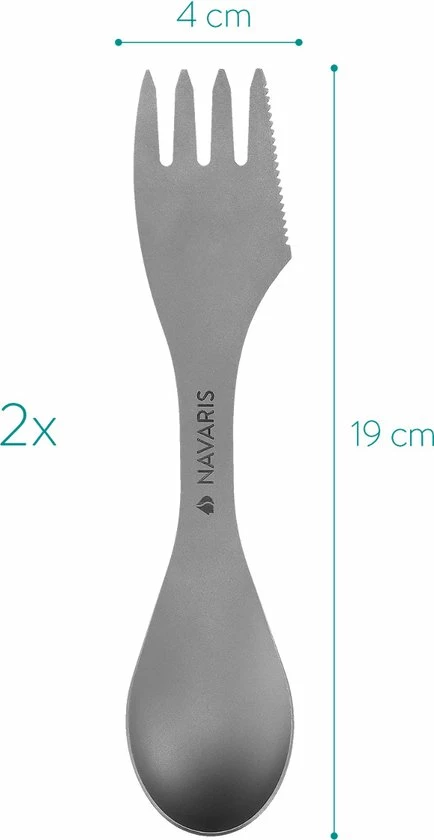 Navaris 2x Spork Titanium Campingbestek - Vork, Mes En Lepel In één - Bestek Voor Onderweg En Op Reis - Lichtgewicht - Inclusief Bewaarzakje 7 Navaris 2x Spork Titanium Campingbestek - Vork, Mes En Lepel In één - Bestek Voor Onderweg En Op Reis - Lichtgewicht - Inclusief Bewaarzakje - Afbeelding 5