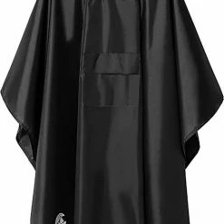 Merkloos Kwalitatief Sterke Zwarte Regenponcho Met Capuchon - PU 3000 MM Waterdicht / Zandbestendig / Winddicht - 280 Gr. - Multifunctioneel: Tent / Picknickmat / Bergbeklimmende Regenjas / Strandmat / Zonnescherm / Zonnescherm -