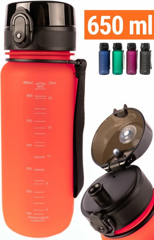 Drinkfles Volwassenen En Kinderen - 650ml Rood - Sport Bidon Drinkbus - King Mungo KMDF046 3 Drinkfles Volwassenen En Kinderen - 650ml Rood - Sport Bidon Drinkbus - King Mungo KMDF046