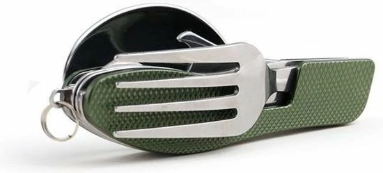 ABC-Led Inklapbaar Survival Bestek + Blikopener - Groen 3 ABC-Led Inklapbaar Survival Bestek + Blikopener - Groen