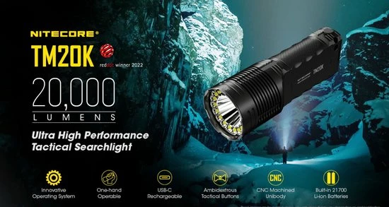 Nitecore TM20K 20,000 Lumen - Tactische Zaklamp - Oplaadbaar - Zoeklamp 7 Nitecore TM20K 20,000 Lumen - Tactische Zaklamp - Oplaadbaar - Zoeklamp - Afbeelding 5
