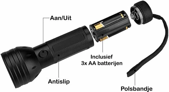 BTH UV Zaklamp Ultraviolet Urine Detector Zaklmap UV Lamp 51 LED Blacklight Aluminium - Zwart 5 BTH UV Zaklamp Ultraviolet Urine Detector Zaklmap UV Lamp 51 LED Blacklight Aluminium - Zwart - Afbeelding 3