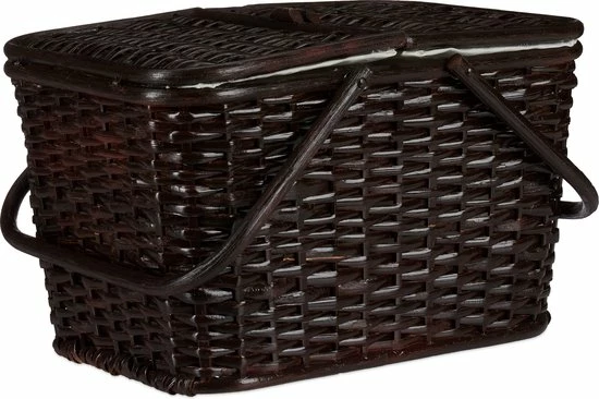 Relaxdays Picknickmand Met Deksel - Rotan Mand - Boodschappenmand - Grote Opbergmand - Chocoladebruin 11 Relaxdays Picknickmand Met Deksel - Rotan Mand - Boodschappenmand - Grote Opbergmand - Chocoladebruin - Afbeelding 9