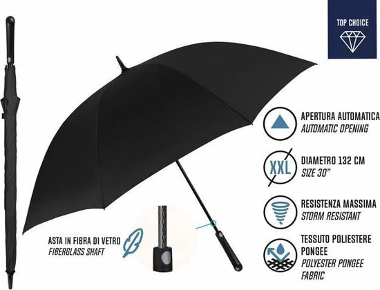 Perletti Paraplu Golf Windproef 102 X 132 Cm Microvezel Zwart 4 Perletti Paraplu Golf Windproef 102 X 132 Cm Microvezel Zwart - Afbeelding 2