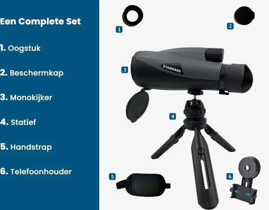 Starmars Monokijker - Verrekijker – Monoculair Met Statief – 60 MM Lens - 12 X Zoom 9 Starmars Monokijker - Verrekijker – Monoculair Met Statief – 60 MM Lens - 12 X Zoom - Afbeelding 7