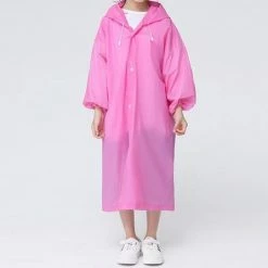 Merkloos Kinder Regenjas Met Capuchon Roze (7-10 Jaar) - Licht Gewicht - Opvouwbaar - Pocket Size - Reizen - Meisjes Regenjas -Flamecan winkel 550x447 3