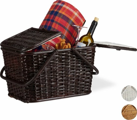 Relaxdays Picknickmand Met Deksel - Rotan Mand - Boodschappenmand - Grote Opbergmand - Chocoladebruin 3 Relaxdays Picknickmand Met Deksel - Rotan Mand - Boodschappenmand - Grote Opbergmand - Chocoladebruin
