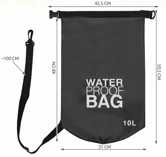AA Commerce Waterproof Dry Bag Sack - Waterdichte Zak Tas - Reistas Schoudertas Survival Outdoor Rugzak - 10L Zwart 6 AA Commerce Waterproof Dry Bag Sack - Waterdichte Zak Tas - Reistas Schoudertas Survival Outdoor Rugzak - 10L Zwart - Afbeelding 4