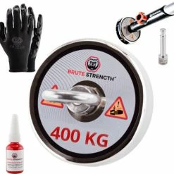 Brute Strength Vismagneet - 400 Kg Trekkracht- Magneetvissen - Incl. Handschoenen - Prikstok Adapter - Schroefdraadborgmiddel (10 Ml)