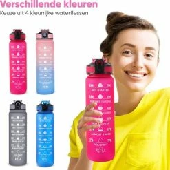 Mountain Lake™ Motivatie Waterfles – Motiverende Drinkfles Met Tijdmarkering – Drinkbeker Met Rietje - Bidon Volwassenen - 1 Liter -Flamecan winkel 550x548 3