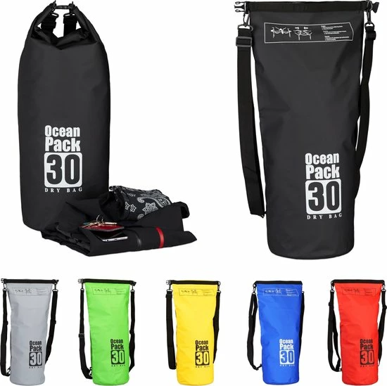 Merkloos Relaxdays Ocean Pack 30 Liter - Waterdichte Tas - Outdoor Droogtas - Dry Bag - Plunjezak - Zwart 3 Merkloos Relaxdays Ocean Pack 30 Liter - Waterdichte Tas - Outdoor Droogtas - Dry Bag - Plunjezak - Zwart