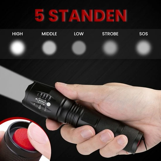 Shustar® Zaklamp LED Oplaadbaar - Zaklamp Militaire 2000 Lummen Incl. Opbergdoos & Oplader & Batterij - Zoomfunctie - Waterproof 16 Shustar® Zaklamp LED Oplaadbaar - Zaklamp Militaire 2000 Lummen Incl. Opbergdoos & Oplader & Batterij - Zoomfunctie - Waterproof - Afbeelding 14