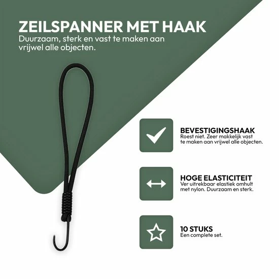 STACK Zeilspanner Met Haak | 10 Stuks - Spanrubbers - Spanelastieken - Spanband Voor Bootzeil/Zeil/Spandoeken 4 STACK Zeilspanner Met Haak | 10 Stuks - Spanrubbers - Spanelastieken - Spanband Voor Bootzeil/Zeil/Spandoeken - Afbeelding 2
