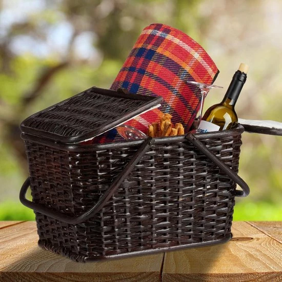 Relaxdays Picknickmand Met Deksel - Rotan Mand - Boodschappenmand - Grote Opbergmand - Chocoladebruin 5 Relaxdays Picknickmand Met Deksel - Rotan Mand - Boodschappenmand - Grote Opbergmand - Chocoladebruin - Afbeelding 3
