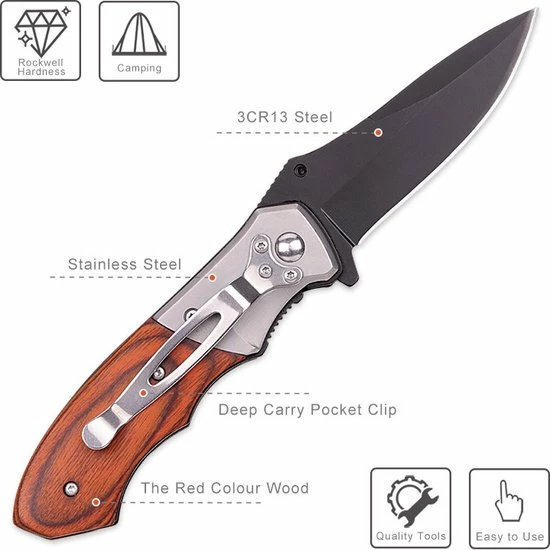 Xinbigo Zakmes - Knife - Zwart Blad - Black Blade - Survival Mes - Jachtmes - Outdoor - Camping - Kamperen - 6 Xinbigo Zakmes - Knife - Zwart Blad - Black Blade - Survival Mes - Jachtmes - Outdoor - Camping - Kamperen - - Afbeelding 4
