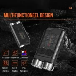 JGS Duo Zaklamp-Led-900 Lumen-USB-C-Oplaadbaar-Sleutelhanger-multifunctioneel-JGS Multicard -Flamecan winkel 550x550 305