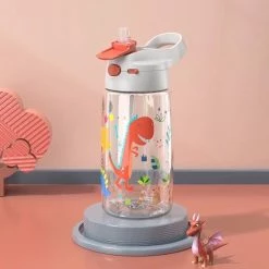 Jeko Dino Drinkfles Met Rietje - BPA-vrij - Tritan Hoge Kwaliteit 450 Ml