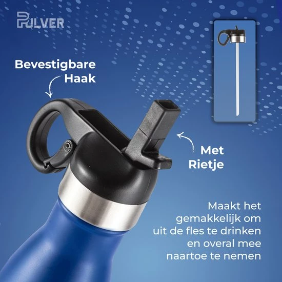 Pulver - Luxe RVS Thermosfles / Drinkfles – BPA Vrij – 500 Ml - Waterfles Met Rietje – Drinkfles – Dubbele Isolatie - Blauw 7 Pulver - Luxe RVS Thermosfles / Drinkfles – BPA Vrij – 500 Ml - Waterfles Met Rietje – Drinkfles – Dubbele Isolatie - Blauw - Afbeelding 5