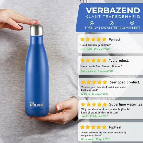 Pulver - Luxe RVS Thermosfles / Drinkfles – BPA Vrij – 500 Ml - Waterfles Met Rietje – Drinkfles – Dubbele Isolatie - Blauw 8 Pulver - Luxe RVS Thermosfles / Drinkfles – BPA Vrij – 500 Ml - Waterfles Met Rietje – Drinkfles – Dubbele Isolatie - Blauw - Afbeelding 6