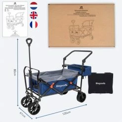 LifeGoods Bolderkar - Opvouwbaar - 120KG Draagkracht - 103L - Inklapbare Bolderwagen/Transportwagen - Extra Draagtas En Duwstang - 2 Standen - Wasbaar Polyester - 98x45cm - Blauw/Grijs -Flamecan winkel 550x550 514
