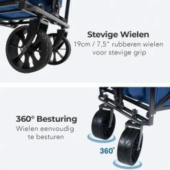 LifeGoods Bolderkar - Opvouwbaar - 120KG Draagkracht - 103L - Inklapbare Bolderwagen/Transportwagen - Extra Draagtas En Duwstang - 2 Standen - Wasbaar Polyester - 98x45cm - Blauw/Grijs -Flamecan winkel 550x550 516
