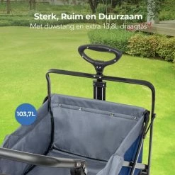 LifeGoods Bolderkar - Opvouwbaar - 120KG Draagkracht - 103L - Inklapbare Bolderwagen/Transportwagen - Extra Draagtas En Duwstang - 2 Standen - Wasbaar Polyester - 98x45cm - Blauw/Grijs -Flamecan winkel 550x550 517