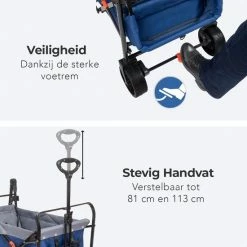 LifeGoods Bolderkar - Opvouwbaar - 120KG Draagkracht - 103L - Inklapbare Bolderwagen/Transportwagen - Extra Draagtas En Duwstang - 2 Standen - Wasbaar Polyester - 98x45cm - Blauw/Grijs -Flamecan winkel 550x550 518