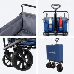 LifeGoods Bolderkar - Opvouwbaar - 120KG Draagkracht - 103L - Inklapbare Bolderwagen/Transportwagen - Extra Draagtas En Duwstang - 2 Standen - Wasbaar Polyester - 98x45cm - Blauw/Grijs -Flamecan winkel 550x550 520