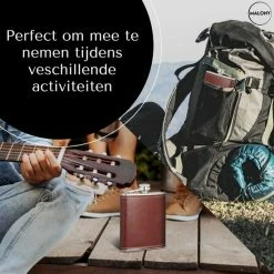 Malony Heupfles - RVS - 180 Ml - Veldfles - Drinkfles - Flacon - PU Leer - Compact - Donker Bruin -Flamecan winkel 550x550 558