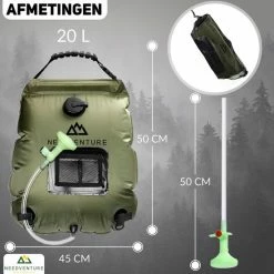 Needventure Solar Douche - Camping Douchezak - Buiten Douche - Tuindouche - Inclusief Thermometer - Waterzak Met Douchekop - 20L - Groen -Flamecan winkel 550x550 607