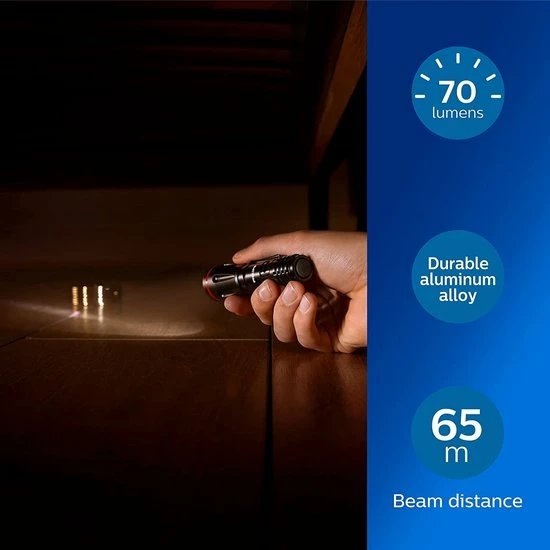 Philips Zaklamp - SFL1001P/10 - LED-zaklamp - Incl. 2 AA-Batterijen - 160 Lumen - Zwart - IPX4 Waterdicht - Draagbare Lamp 6 Philips Zaklamp - SFL1001P/10 - LED-zaklamp - Incl. 2 AA-Batterijen - 160 Lumen - Zwart - IPX4 Waterdicht - Draagbare Lamp - Afbeelding 4