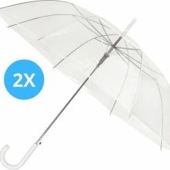 Arsa 2X Transparant Doorzichtige Plastic Stormparaplu 92 Cm - Paraplu – Opvouwbaar - Windproof - Fashionable -Bruiloft – Trouwen – Incl. Beschermhoesje