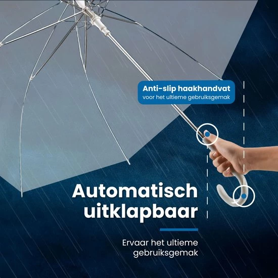Arsa 2X Transparant Doorzichtige Plastic Stormparaplu 92 Cm - Paraplu – Opvouwbaar - Windproof - Fashionable -Bruiloft – Trouwen – Incl. Beschermhoesje 6 Arsa 2X Transparant Doorzichtige Plastic Stormparaplu 92 Cm - Paraplu – Opvouwbaar - Windproof - Fashionable -Bruiloft – Trouwen – Incl. Beschermhoesje - Afbeelding 4