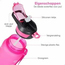Mountain Lake™ Motivatie Waterfles – Motiverende Drinkfles Met Tijdmarkering – Drinkbeker Met Rietje - Bidon Volwassenen - 1 Liter -Flamecan winkel 550x550 77