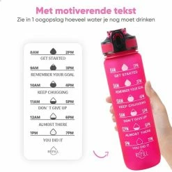Mountain Lake™ Motivatie Waterfles – Motiverende Drinkfles Met Tijdmarkering – Drinkbeker Met Rietje - Bidon Volwassenen - 1 Liter -Flamecan winkel 550x550 78