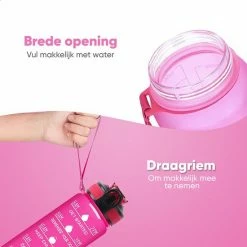 Mountain Lake™ Motivatie Waterfles – Motiverende Drinkfles Met Tijdmarkering – Drinkbeker Met Rietje - Bidon Volwassenen - 1 Liter -Flamecan winkel 550x550 80
