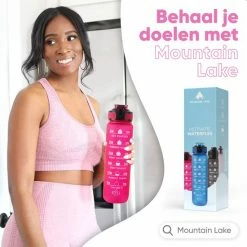 Mountain Lake™ Motivatie Waterfles – Motiverende Drinkfles Met Tijdmarkering – Drinkbeker Met Rietje - Bidon Volwassenen - 1 Liter -Flamecan winkel 550x550 81