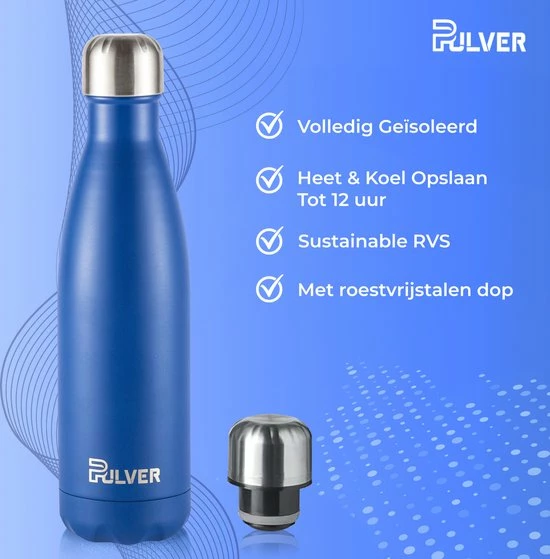 Pulver - Luxe RVS Thermosfles / Drinkfles – BPA Vrij – 500 Ml - Waterfles Met Rietje – Drinkfles – Dubbele Isolatie - Blauw 11 Pulver - Luxe RVS Thermosfles / Drinkfles – BPA Vrij – 500 Ml - Waterfles Met Rietje – Drinkfles – Dubbele Isolatie - Blauw - Afbeelding 9