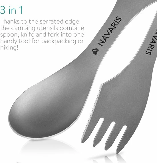 Navaris 2x Spork Titanium Campingbestek - Vork, Mes En Lepel In één - Bestek Voor Onderweg En Op Reis - Lichtgewicht - Inclusief Bewaarzakje 8 Navaris 2x Spork Titanium Campingbestek - Vork, Mes En Lepel In één - Bestek Voor Onderweg En Op Reis - Lichtgewicht - Inclusief Bewaarzakje - Afbeelding 6