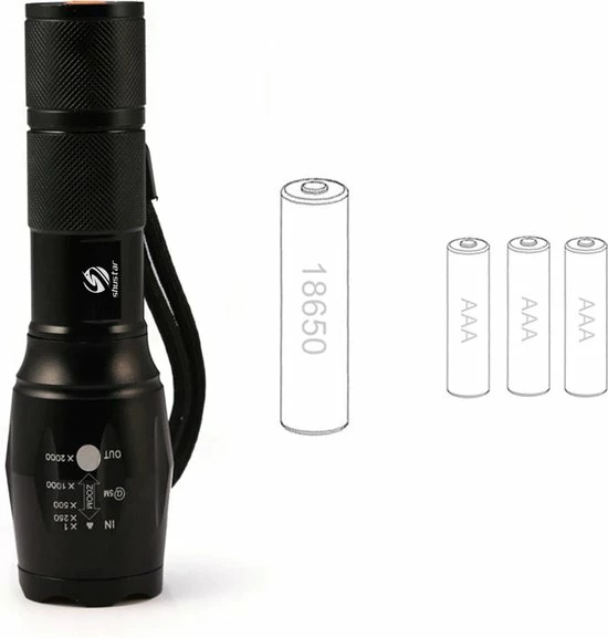 Shustar® Zaklamp LED Oplaadbaar - Zaklamp Militaire 2000 Lummen Incl. Opbergdoos & Oplader & Batterij - Zoomfunctie - Waterproof 10 Shustar® Zaklamp LED Oplaadbaar - Zaklamp Militaire 2000 Lummen Incl. Opbergdoos & Oplader & Batterij - Zoomfunctie - Waterproof - Afbeelding 8