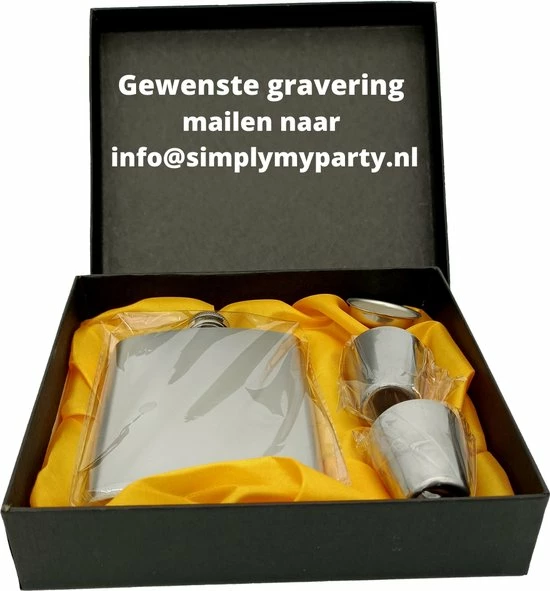 Simply My Party RVS Heupfles Gepersonaliseerd - Cadeau - Gift - Drankfles - Zakfles - RVS Flacon - Zakflacon - Incl. Trechter En Bekers 6 Simply My Party RVS Heupfles Gepersonaliseerd - Cadeau - Gift - Drankfles - Zakfles - RVS Flacon - Zakflacon - Incl. Trechter En Bekers - Afbeelding 4