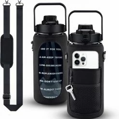 WaterBuddy Waterfles 2 Liter - Waterfles Met Rietje - Grote Waterfles - Sportbidon - Twee Liter Waterfles - Sportfles - Sportfles Fitness - Bottle 2 Liter- Drinkfles - Schenkfles - Roze Transparant - Waterflessen- Waterfles 2 Liter Met Tijdmarkering