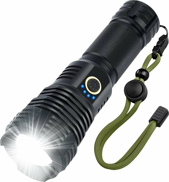 King Mungo Oplaadbaar LED Zaklamp - Zaklampen - Telescopisch Zoom - 5 Modi - 6000LM - IP65 Waterdicht - Met USB Kable En Accu - Zwart 3 King Mungo Oplaadbaar LED Zaklamp - Zaklampen - Telescopisch Zoom - 5 Modi - 6000LM - IP65 Waterdicht - Met USB Kable En Accu - Zwart