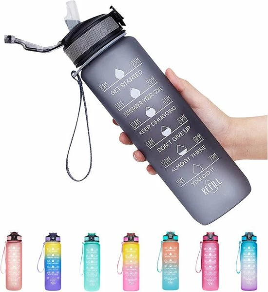Lopoleis Drinkfles - Waterfles 1 Liter - Motivatie Waterfles Met Tijdsmarkering - Water Bottle - BPA Vrij 3 Lopoleis Drinkfles - Waterfles 1 Liter - Motivatie Waterfles Met Tijdsmarkering - Water Bottle - BPA Vrij