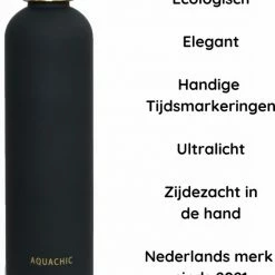 Aquachic - 1L Waterfles Met 2 Doppen En Tijdsmarkeringen - Lekvrij & Licht - Duurzaam - Nederlands Merk - Drink Fles / Bidon- Zwart 1 Liter -Flamecan winkel 550x651 1