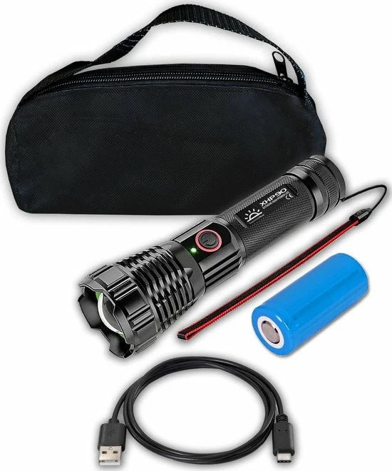 TomorrowNow® Oplaadbare LED Zaklamp - USB-C + USB-A - 3.000 Lumen - Powerbank Functie - Battery Management System - Waterdicht 4 TomorrowNow® Oplaadbare LED Zaklamp - USB-C + USB-A - 3.000 Lumen - Powerbank Functie - Battery Management System - Waterdicht - Afbeelding 2