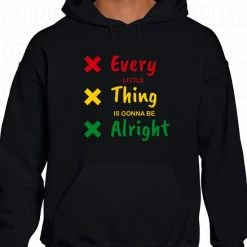 Merkloos EVERY LITTLE THING IS GONNA BE ALRIGHT Herenhoodie - Zwart - Maat L - Lange Mouwen - Normale Pasvorm - Met Capuchon En Steekzakken - Ajax 020 Amsterdam - Bob Marley - Rastabirds - Rastafari - Original Kwoots