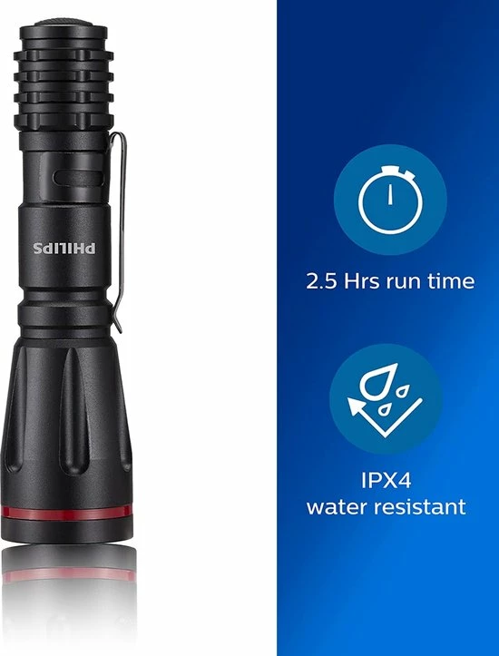 Philips Zaklamp - SFL1001P/10 - LED-zaklamp - Incl. 2 AA-Batterijen - 160 Lumen - Zwart - IPX4 Waterdicht - Draagbare Lamp 7 Philips Zaklamp - SFL1001P/10 - LED-zaklamp - Incl. 2 AA-Batterijen - 160 Lumen - Zwart - IPX4 Waterdicht - Draagbare Lamp - Afbeelding 5