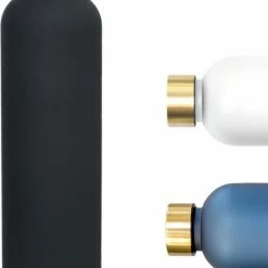 Aquachic - 1L Waterfles Met 2 Doppen En Tijdsmarkeringen - Lekvrij & Licht - Duurzaam - Nederlands Merk - Drink Fles / Bidon- Zwart 1 Liter