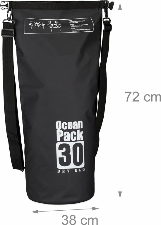 Merkloos Relaxdays Ocean Pack 30 Liter - Waterdichte Tas - Outdoor Droogtas - Dry Bag - Plunjezak - Zwart 14 Merkloos Relaxdays Ocean Pack 30 Liter - Waterdichte Tas - Outdoor Droogtas - Dry Bag - Plunjezak - Zwart - Afbeelding 12